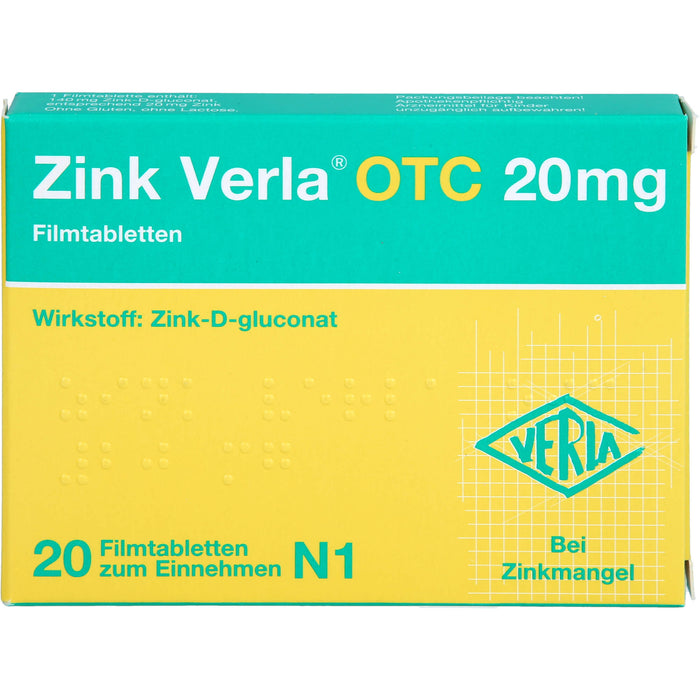 Zink Verla OTC 20 mg Filmtabletten, 20 pcs. Tablets