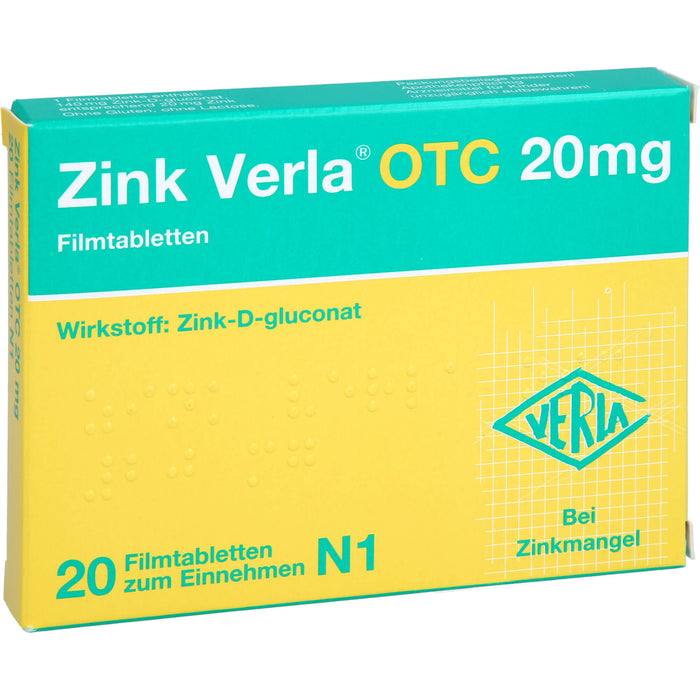 Zink Verla OTC 20 mg Filmtabletten, 20 pc Tablettes