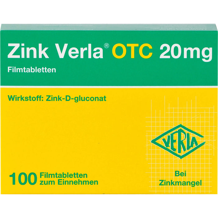 Zink Verla OTC 20 mg Filmtabletten, 100 pc Tablettes