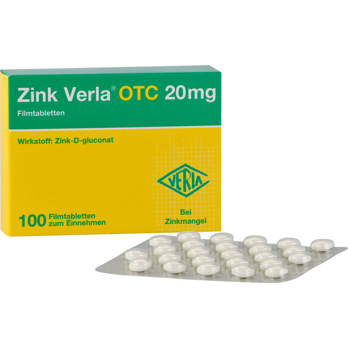 Zink Verla OTC 20 mg Filmtabletten, 100 pc Tablettes