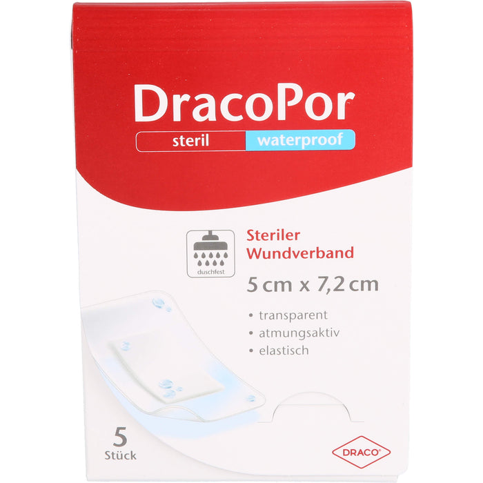 DracoPor waterproof 5 cm x 7,2 cm transparent steriler Wundverband, 5 pc Pansements