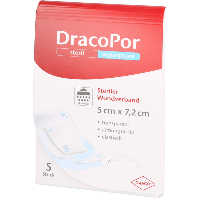 DracoPor waterproof 5 cm x 7,2 cm transparent steriler Wundverband, 5 pc Pansements