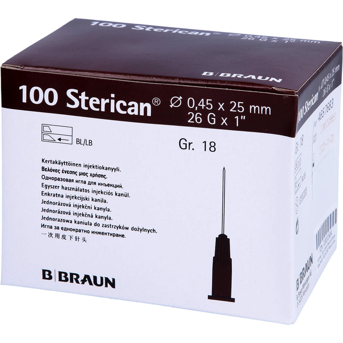 Sterican Kan.Luer-Lok 0,45x25mm Gr.18 braun, 100 St KAN