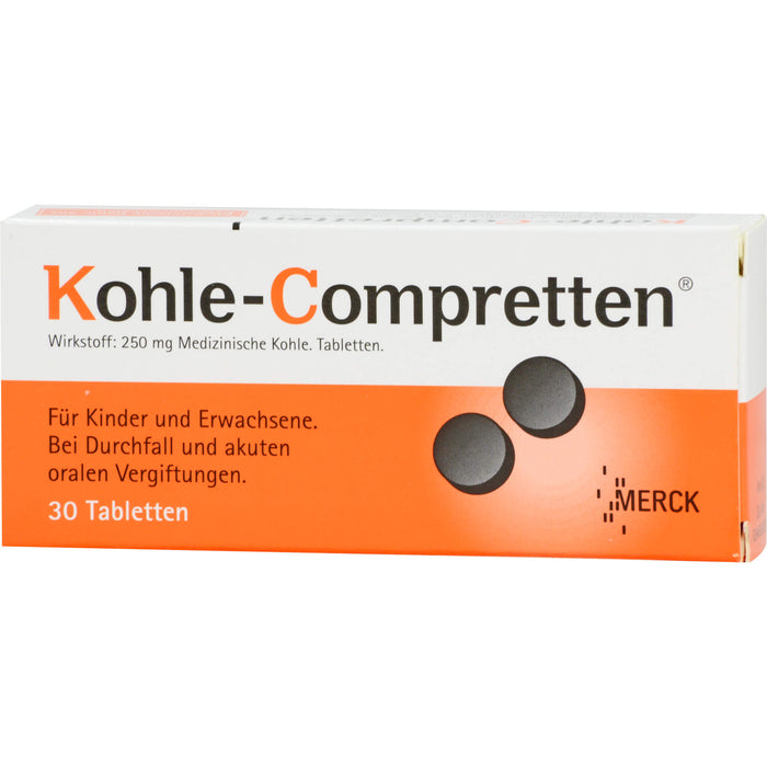 Kohle-Compretten Tabletten bei Durchfall und Vergiftungen, 30 pc Tablettes