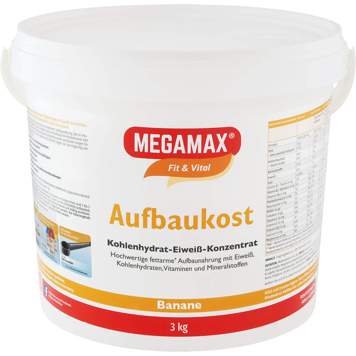 MEGAMAX Fit & Vital Aufbaukost Kohlenhydrat-Eiweiß-Konzentrat Bananen-Geschmack, 3000 g Poudre