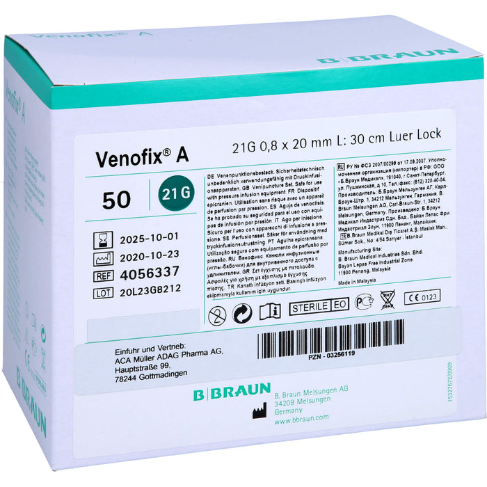 VENOFIX A Venenpunktionsb. 21G 0,8x19mm 30cm grün, 50 St