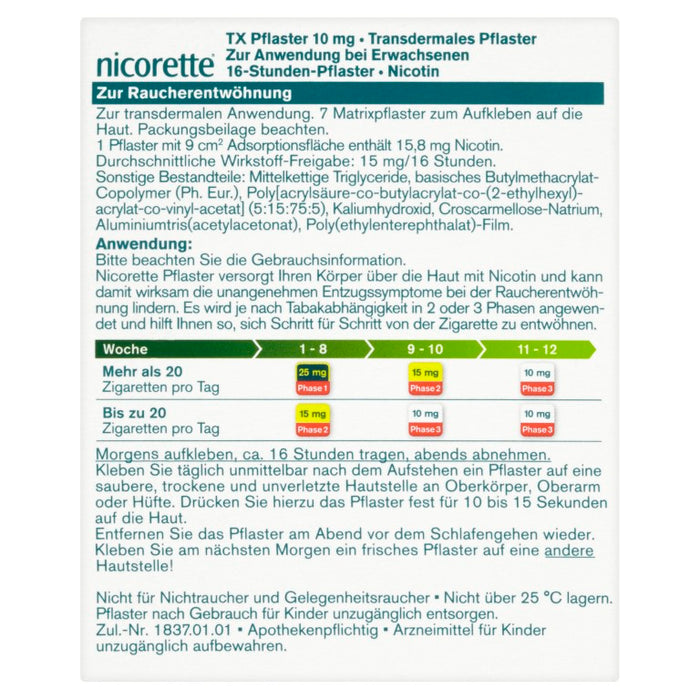 nicorette TX Pflaster 10 mg zur Raucherentwöhnung, 7 St. Pflaster