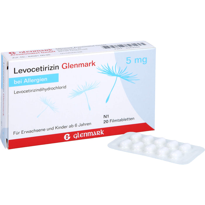 Levocetirizin Glenmark 5 mg Filmtabletten bei Allergien, 20 pcs. Tablets