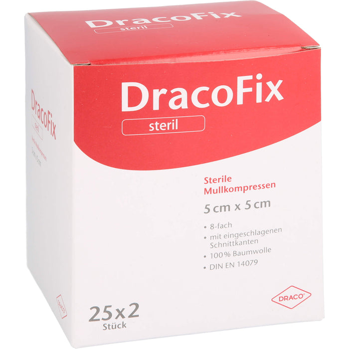 DracoFix sterile Mullkompressen zur Wundversorgung 5 cm x 5 cm 8-fach, 50 pc Compresses