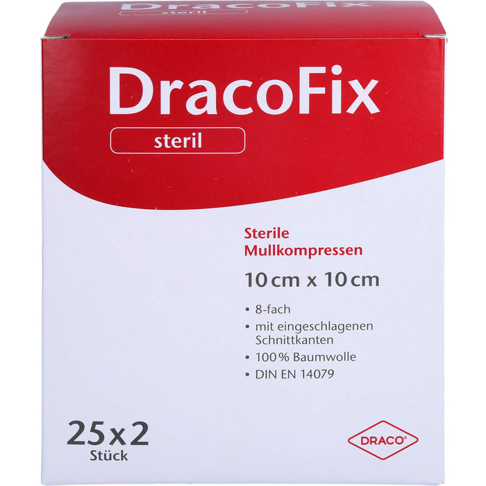 DracoFix sterile Mullkompressen zur Wundversorgung 10 cm x 10 cm 8-fach, 50 pcs. Compresses