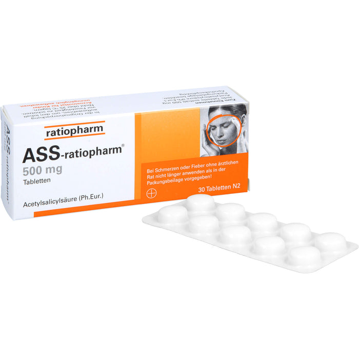 ASS-ratiopharm 500 mg Tabletten bei Schmerzen und Fieber, 30 pc Tablettes