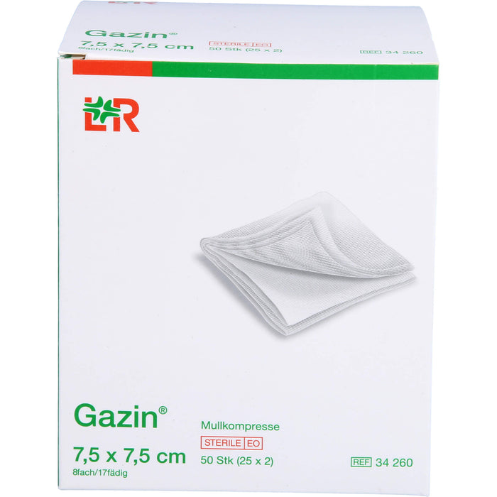 Gazin Mullkompresse 7,5 cm x 7,5 cm steril 8fach, 50 pc Compresses