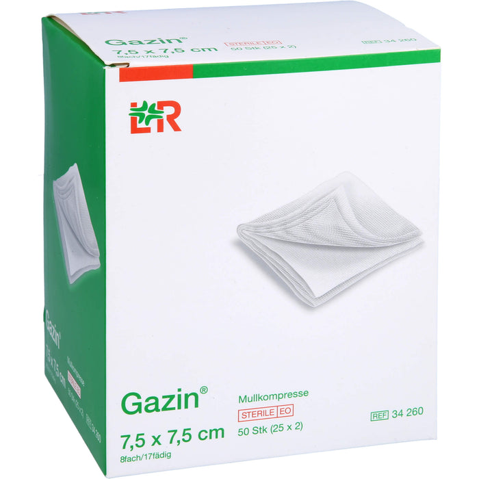 Gazin Mullkompresse 7,5 cm x 7,5 cm steril 8fach, 50 pcs. Compresses