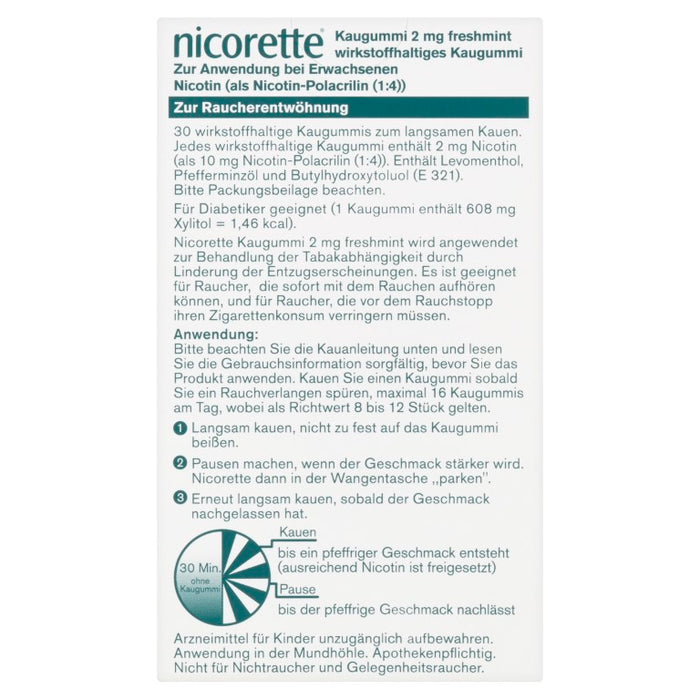 nicorette Kaugummi 2 mg Nicotin zuckerfrei freshmint, 30 St. Kaugummi