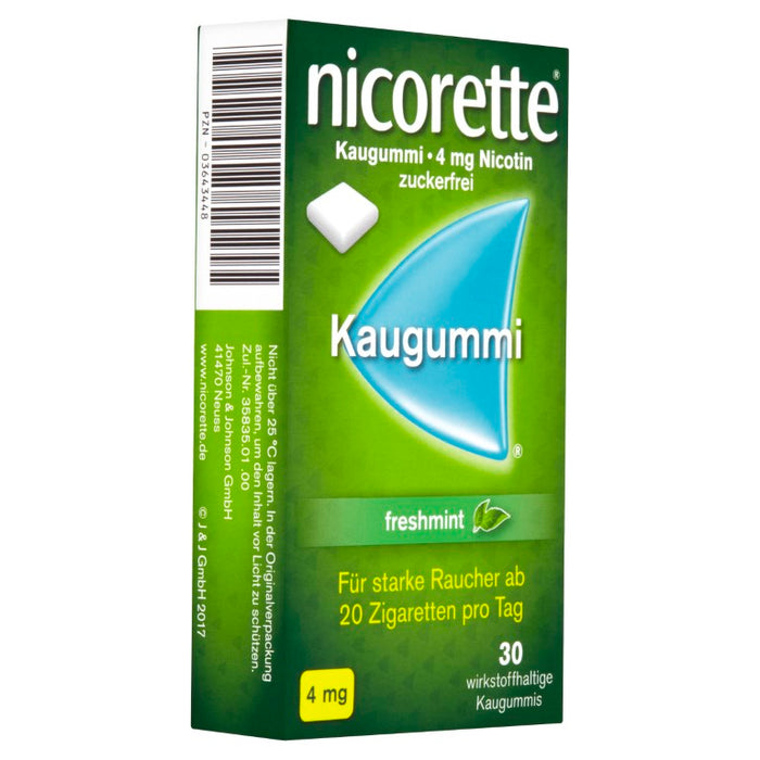 nicorette Kaugummi 4 mg Nicotin zuckerfrei freshmint für starke Raucher, 30 St. Kaugummi