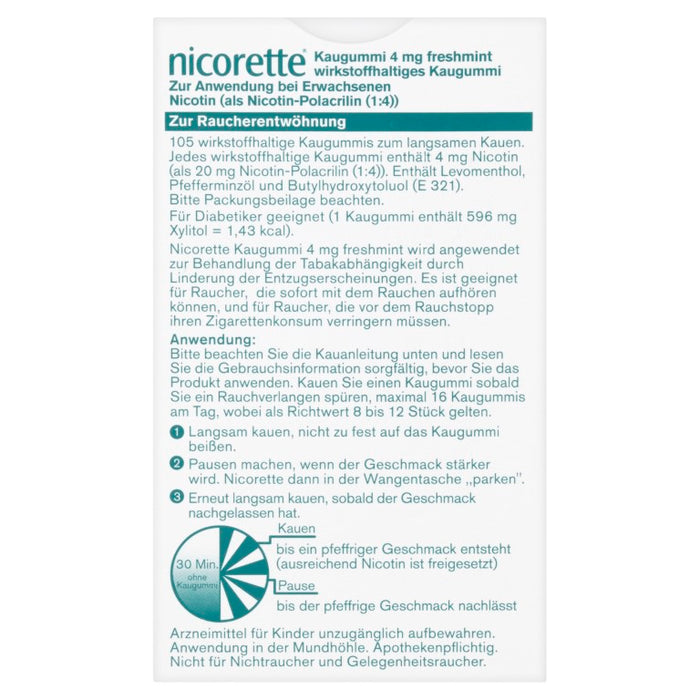 nicorette Kaugummi 4 mg Nicotin zuckerfrei freshmint für starke Raucher, 105 pc Gomme à mâcher