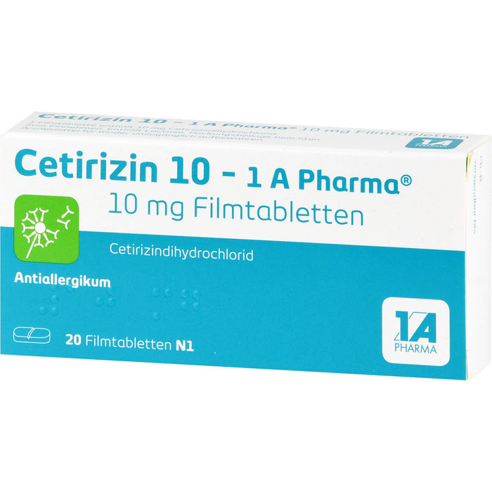 Cetirizin 10 - 1 A Pharma Filmtabletten Antiallergikum, 20 pc Tablettes