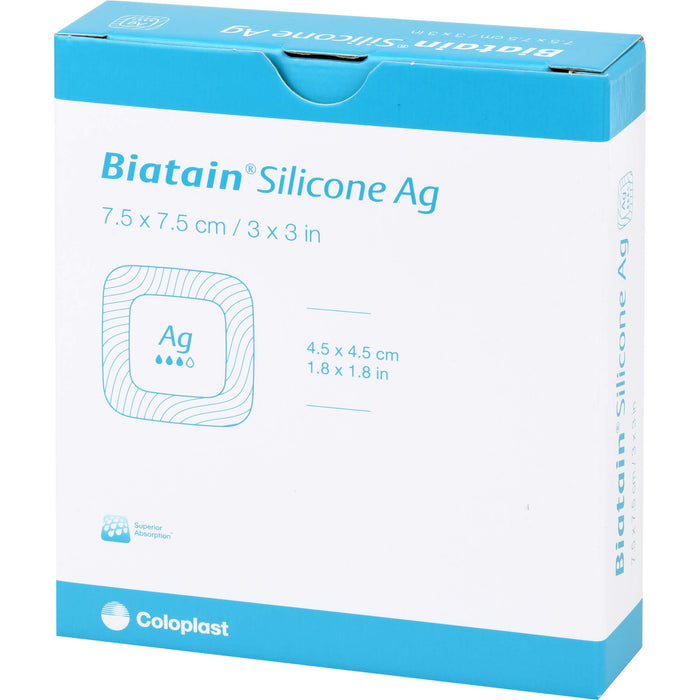 Biatain Silicone Ag Schaumverband mit Silber 7,5 cm x 7,5 cm, 5 pc Pansements