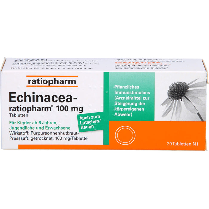 Echinacea-ratiopharm 100 mg Tabletten pflanzliches Immunstimulanz, 20 pcs. Tablets