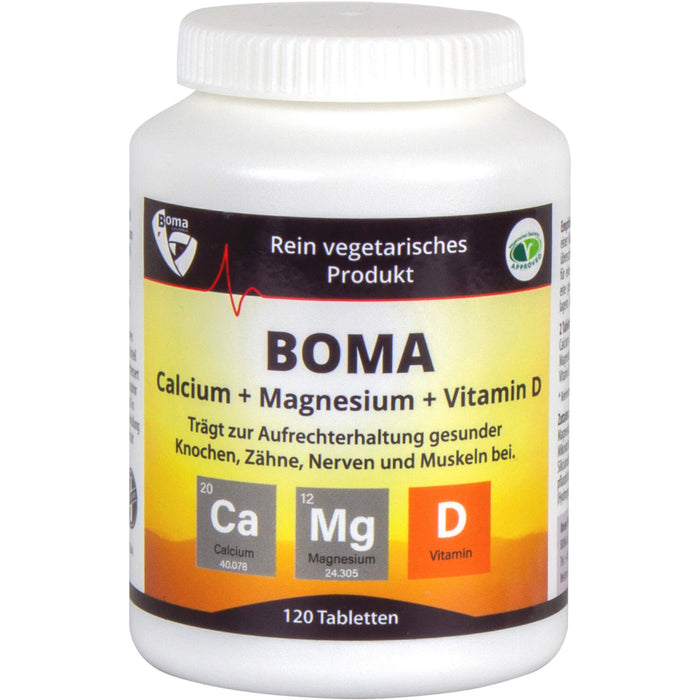 BOMA Calcium + Magnesium + Vitamin D Tabletten trägt zur Aufrechterhaltung gesunder Knochen, Zähne, Nerven und Muskeln bei, 120 pc Tablettes