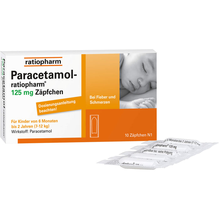 Paracetamol-ratiopharm 125 mg Zäpfchen, 10 St. Zäpfchen