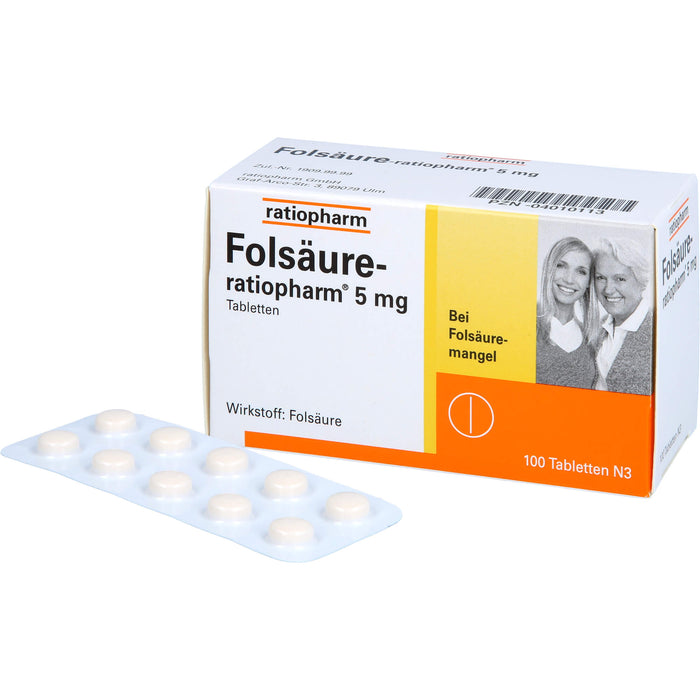 Folsäure-ratiopharm 5 mg Tabletten bei Folsäure-Mangel, 100 St. Tabletten