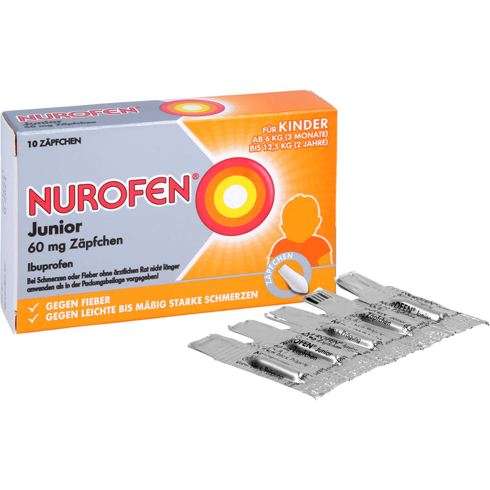 Nurofen Junior 60 mg Zäpfchen bei Fieber & Schmerzen ab 3 Monaten, 10 St. Zäpfchen