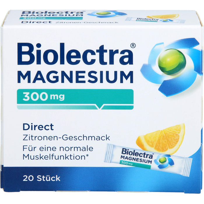 Biolectra Magnesium 300 mg direct Zitronengeschmack Pellets in Sticks, 20 pcs. Sachets