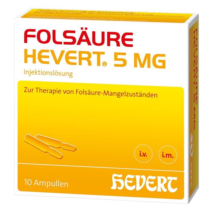 Folsäure Hevert 5 mg bei Folsäure-Mangelzuständen, 10 St. Ampullen