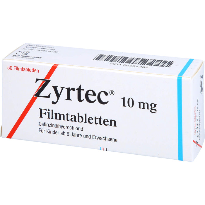 Zyrtec 10 mg Filmtabletten zur Linderung allergischer Rhinitis und Urtikaria, 50 St. Tabletten