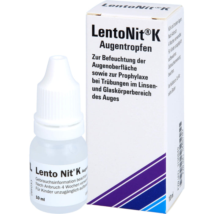 Lento Nit K Augentropfen zur Befeuchtung der Augenoberfläche sowie zur Prophylaxe bei Trübungen im Linsen- und Glaskörperbereich des Auges, 10 ml Solution