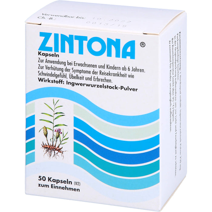 Zintona Kapseln zur Verhütung der Symptome der Reisekrankheit, 50 pc Capsules