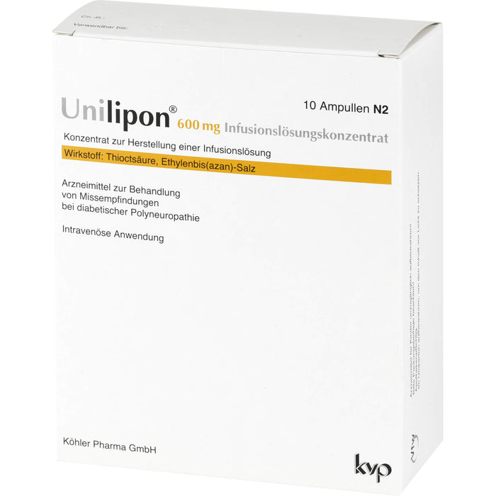 Unilipon 600 mg Infusionslösungskonzentrat bei Missempfindungen bei diabetischer Polyneuropathie, 10 St. Ampullen