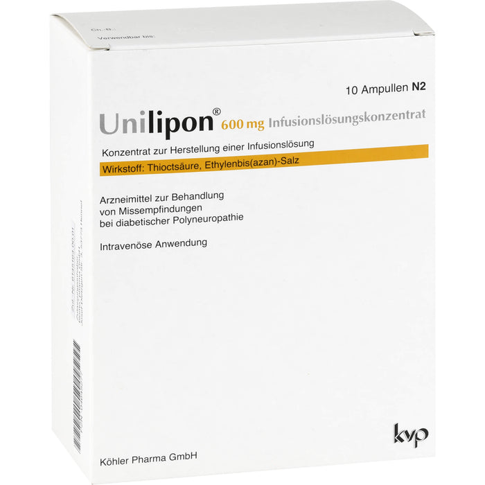 Unilipon 600 mg Infusionslösungskonzentrat bei Missempfindungen bei diabetischer Polyneuropathie, 10 pcs. Ampoules