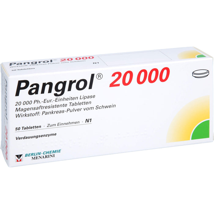 Pangrol 20 000 Ph.-Eur.-Einheiten Lipase Tabletten, 50 pcs. Tablets