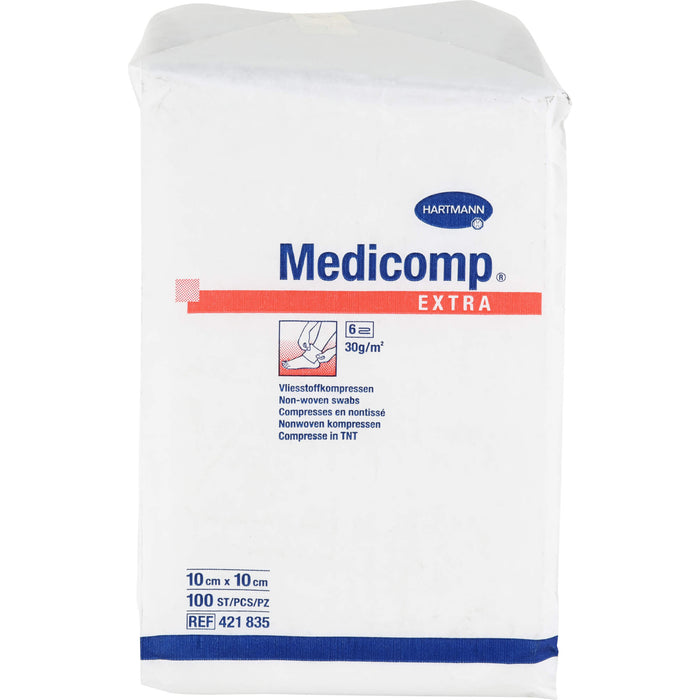 Medicomp Extra Vliesstoffkompressen 10 cm x 10 cm unsteril, 100 St. Kompressen