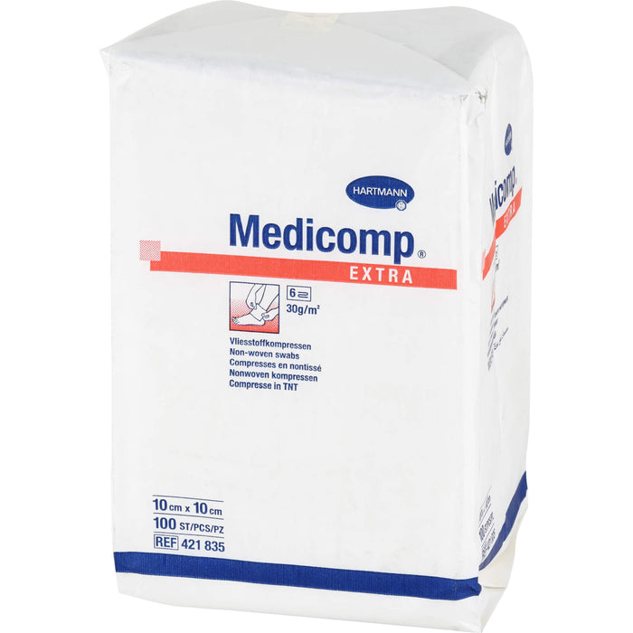 Medicomp Extra Vliesstoffkompressen 10 cm x 10 cm unsteril, 100 pc Compresses