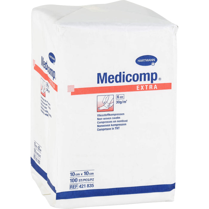 Medicomp Extra Vliesstoffkompressen 10 cm x 10 cm unsteril, 100 pc Compresses