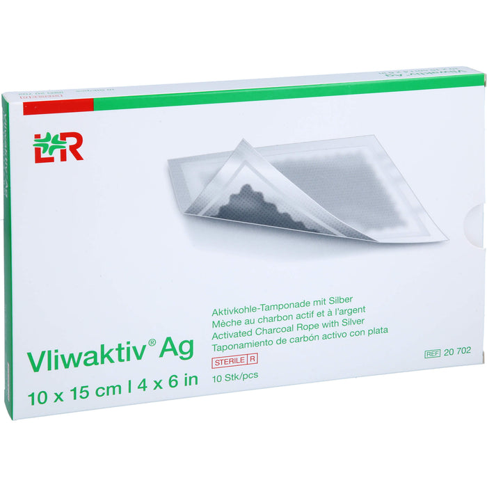 Vliwaktiv AG 6,5x10cm Aktivkohle Tamponade.m.Silb, 10 St TPO