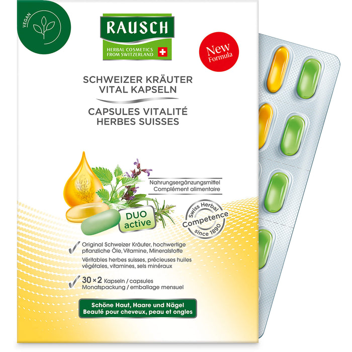 RAUSCH Schweizer-Kräuter Vital Kapseln für schöne Haare, Haut und Nägel, 60 pc Capsules