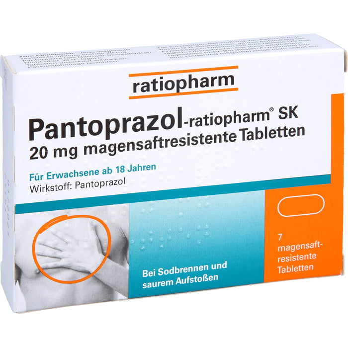 Pantoprazol-ratiopharm SK 20 mg Tabletten bei Sodbrennen, 7 St. Tabletten