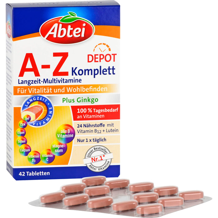 Abtei A-Z Komplett Depot Langzeit-Multivitamine Tabletten, 42 pc Tablettes