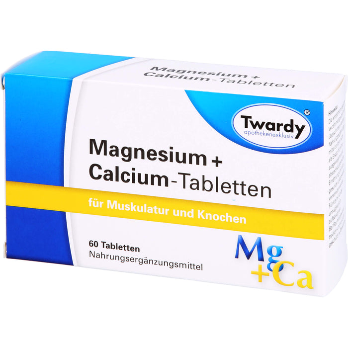 Twardy Magnesium + Calcium-Tabletten für Muskulatur und Knochen, 60 St. Tabletten