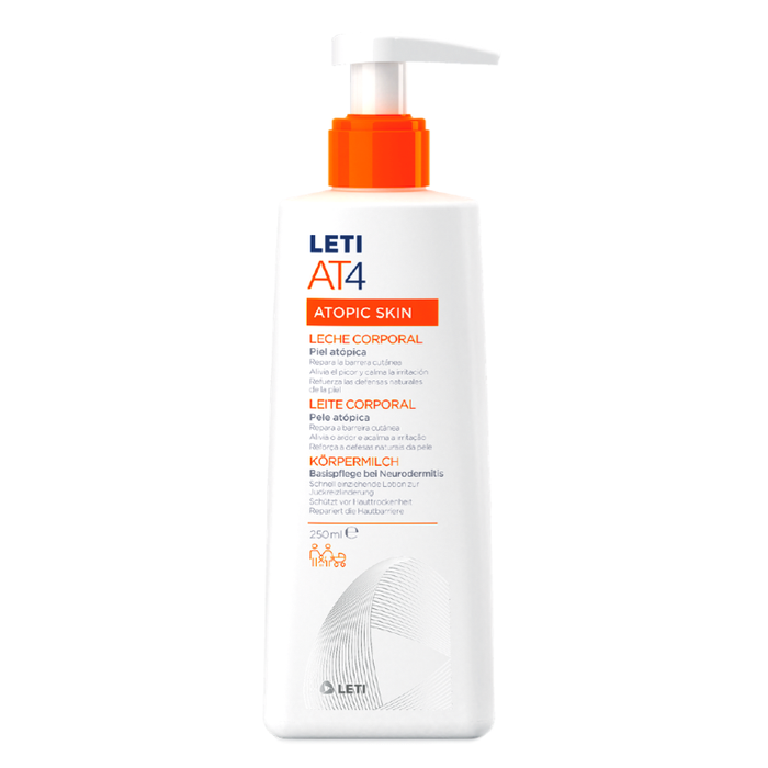 LETI AT4 Körpermilch - Feuchtigkeitsspendende Lotion zum Schutz trockener oder zu Neurodermitis neigender Haut, 250 ml Crème