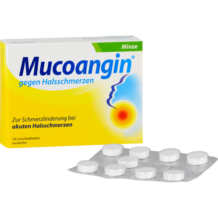 Mucoangin Minze Lutschtabletten gegen Halsschmerzen, 18 pcs. Tablets