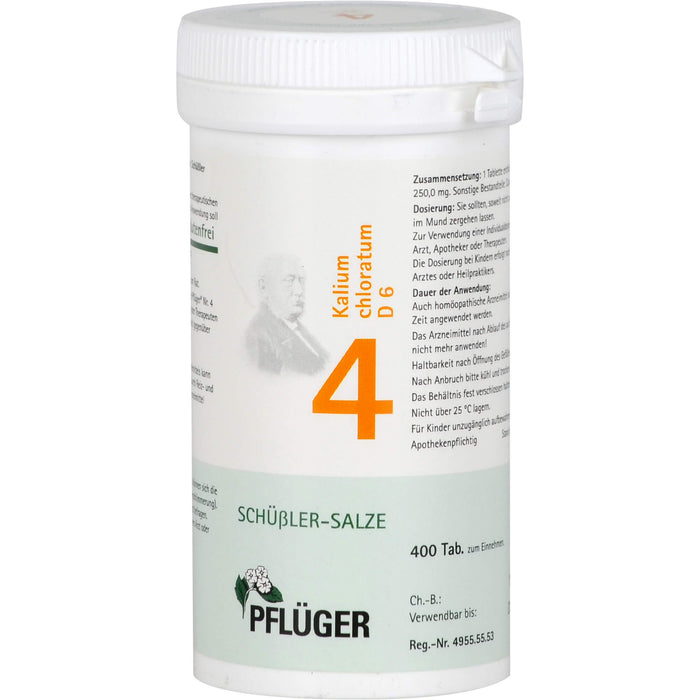 PFLÜGER Biochemie 4 Kalium chloratum D 6 Tabletten, 400 pc Tablettes