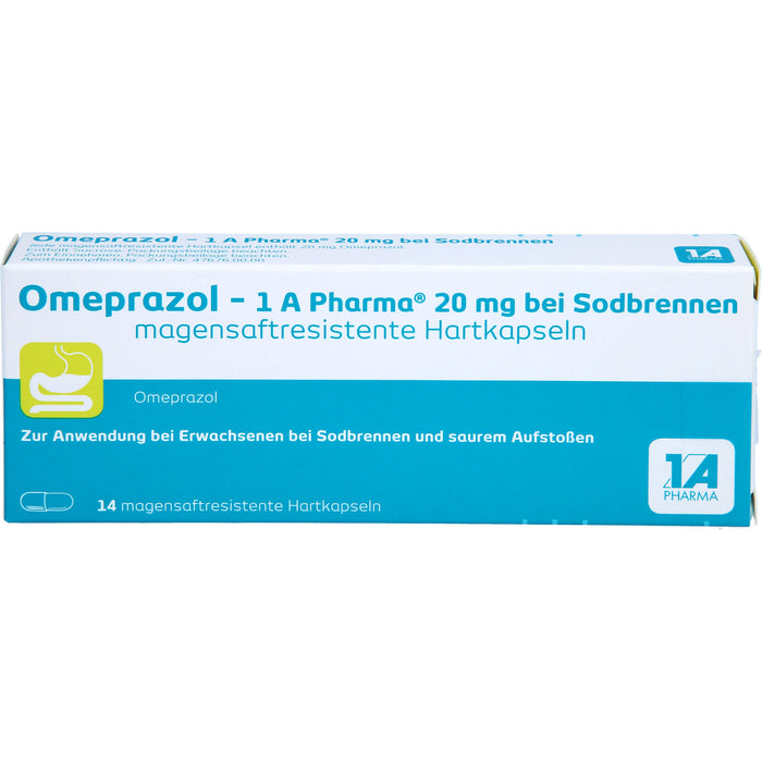 Omeprazol - 1 A Pharma 20 mg Hartkapseln bei Sodbrennen, 14 pcs. Capsules