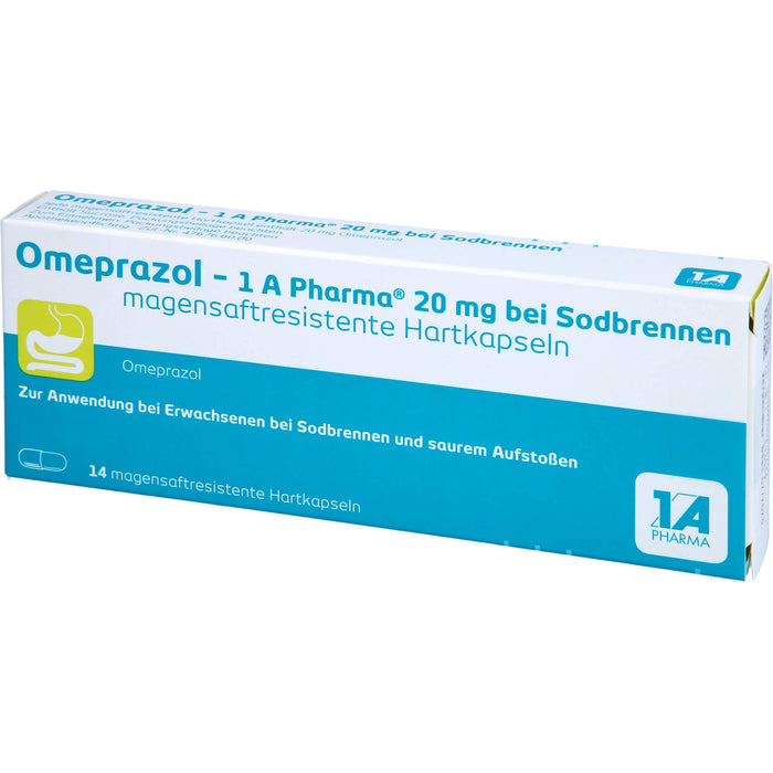 Omeprazol - 1 A Pharma 20 mg Hartkapseln bei Sodbrennen, 14 pc Capsules