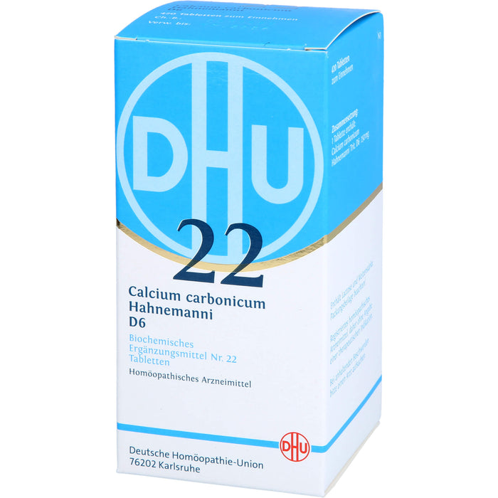 DHU Calcium carbonicum Hahnemanni D6 Biochemisches Ergänzungsmittel Nr. 22 – Das Mineralsalz des Calciumstoffwechsels und des Lymphsystems – umweltfreundlich im Arzneiglas, 420 pcs. Tablets