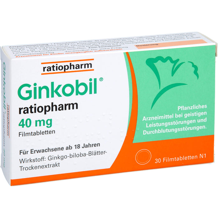 Ginkobil ratiopharm 40 mg Filmtabletten, 30 pc Tablettes